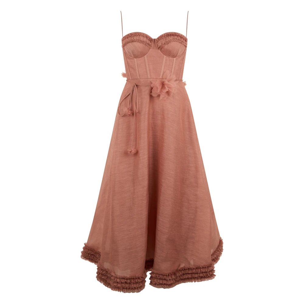 Zimmermann Women's Brown Floral Tie-Waist Midi Dress - Midi Dresses - M - Dresses