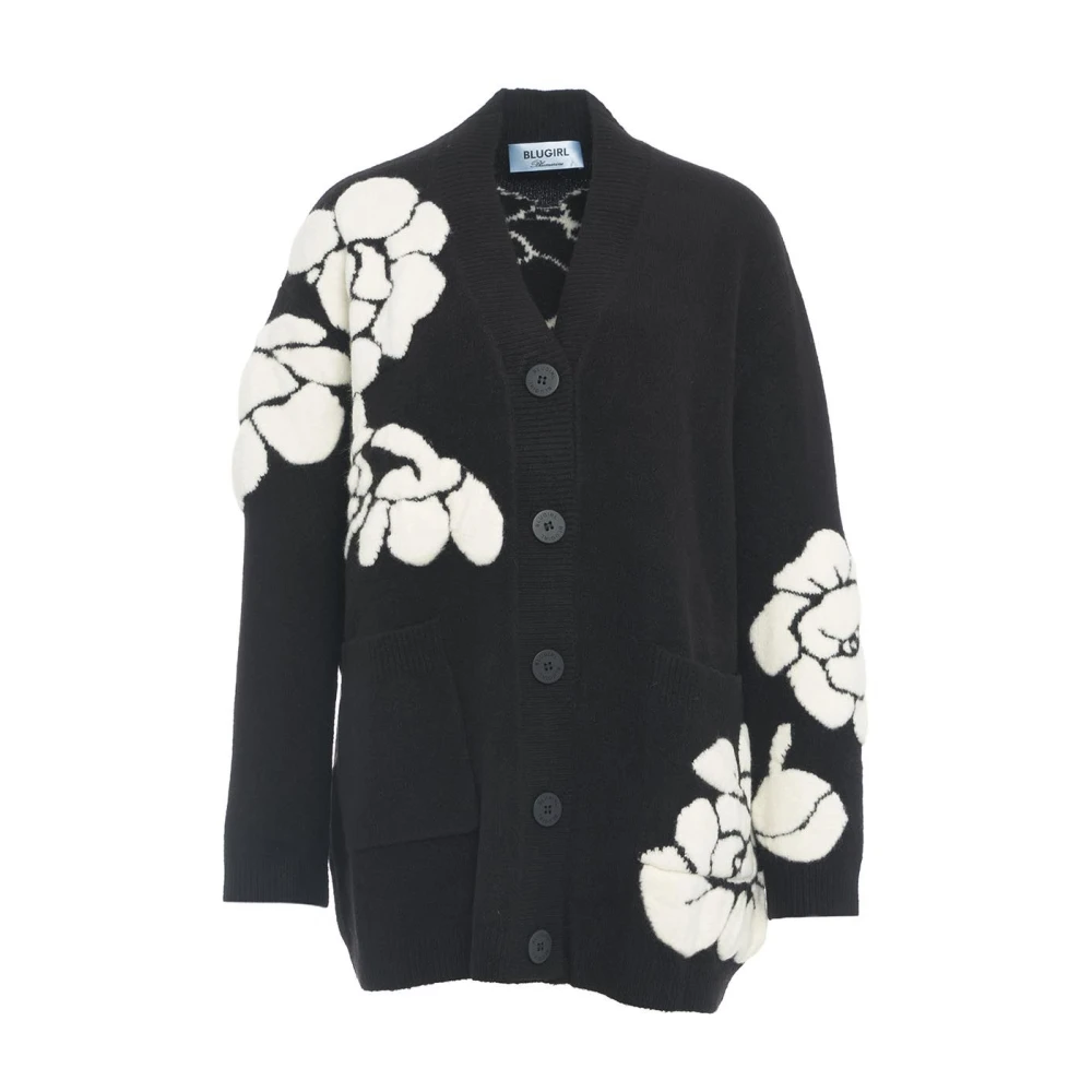 Blugirl Svart Blommig Jacquard Cardigan Stickat Black, Dam