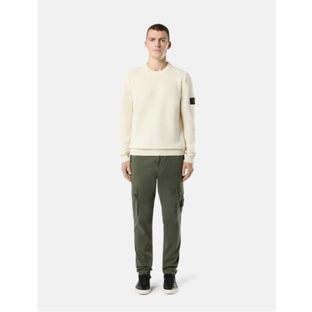 Stone Island Witte Lamswol Crewneck Gebreid Beige Heren