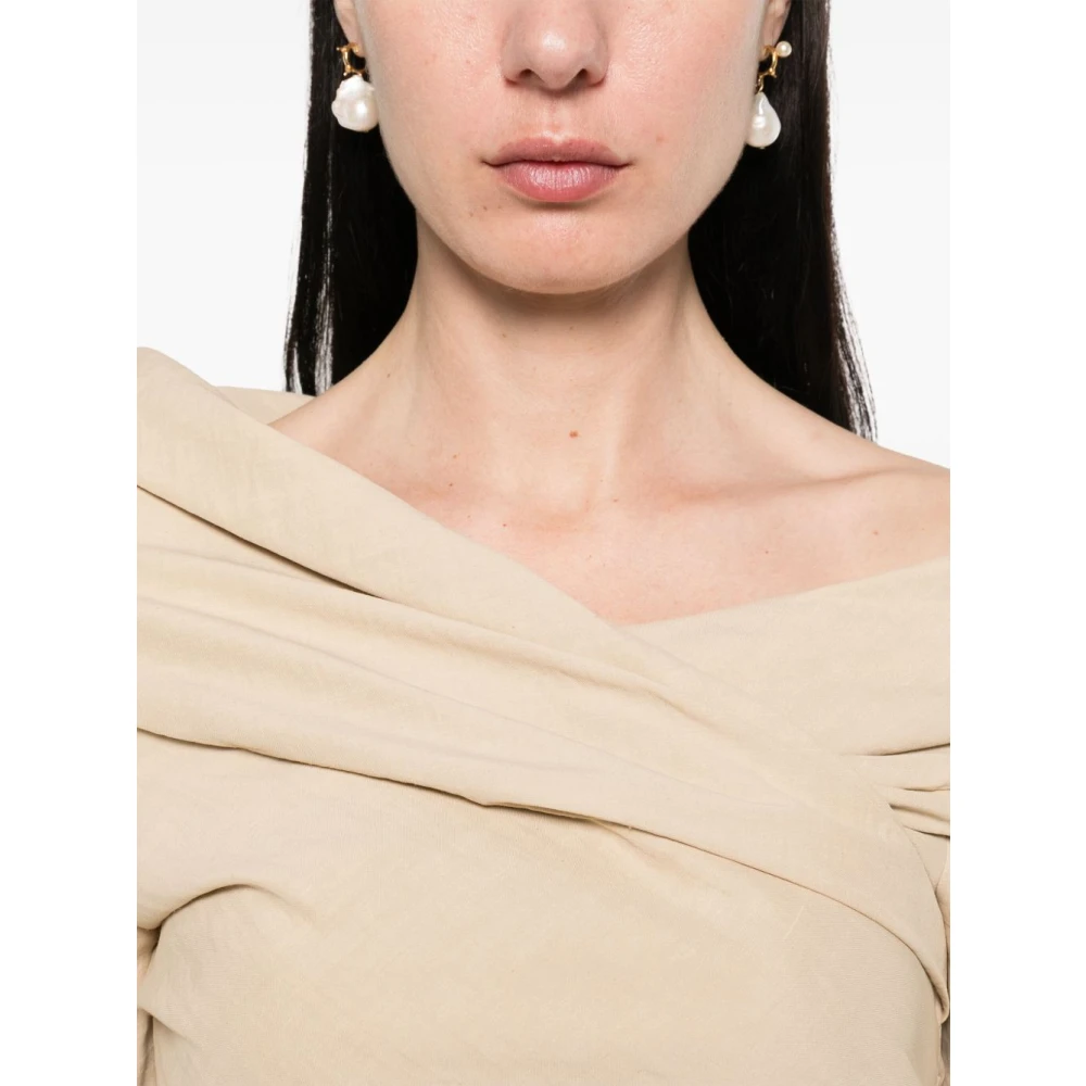 Cortana Beige Off-Shoulder Gedrapeerde Top Beige Dames
