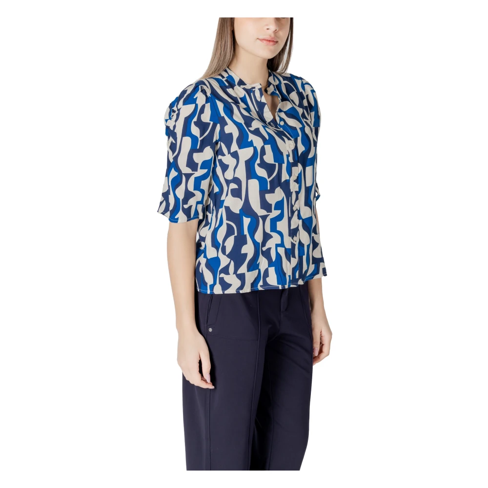 Ichi Geometrisch Patroon Ronde Hals Tas Blue Dames