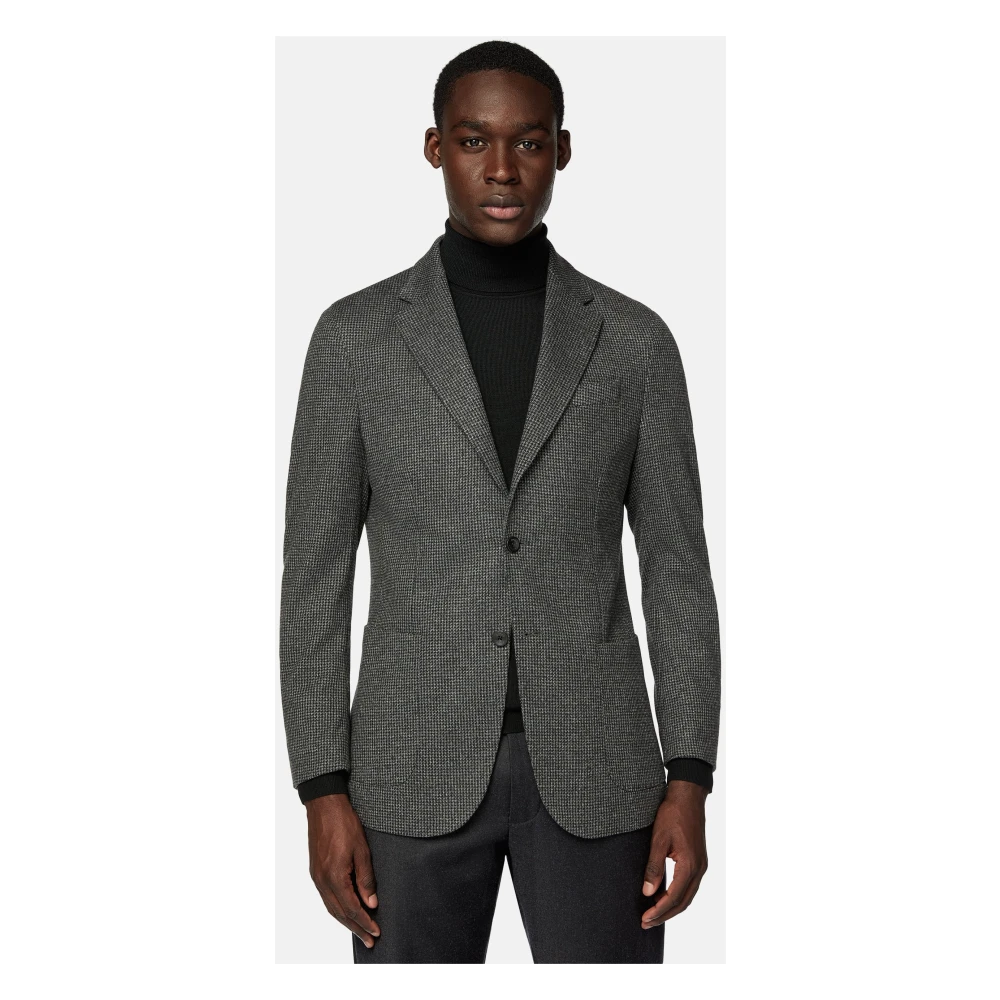 Boggi Milano Pied De Poule Jersey Blazer Stijl Cernobbio Gray Heren