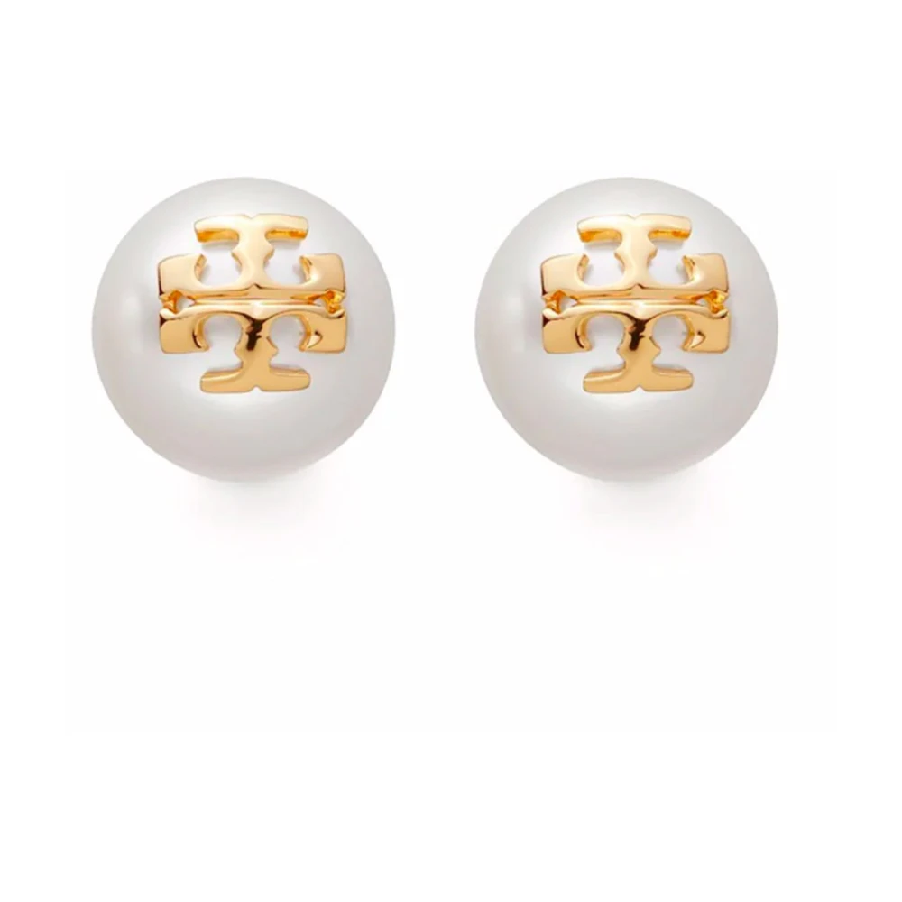 Tory Burch Donna Bianco - Orecchini Con Logo E Perle Con Chiusura A Scatto - Accessories - One Size