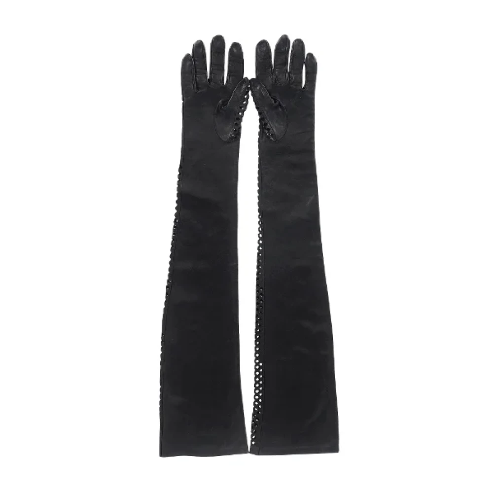 Versace Pre-owned Leather gloves Black Unisex