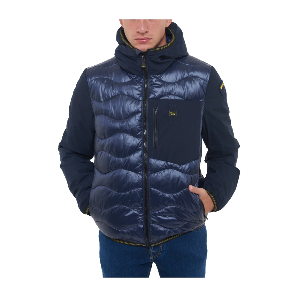Blauer Nylon gewatteerde jas met capuchon Blue Heren
