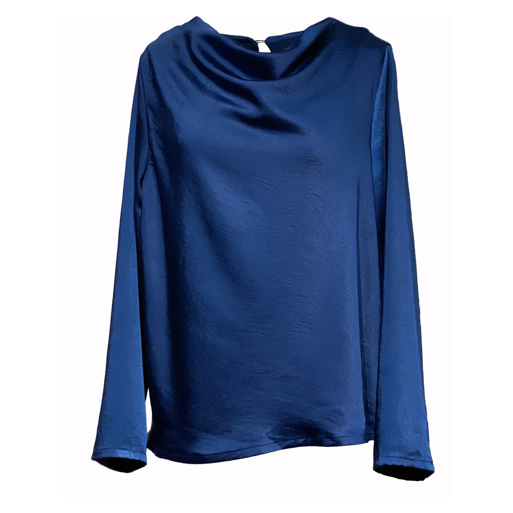 Noor of Sweden Skinande Feminin Waterfall Blus med Pärlemorknappar Blue, Dam