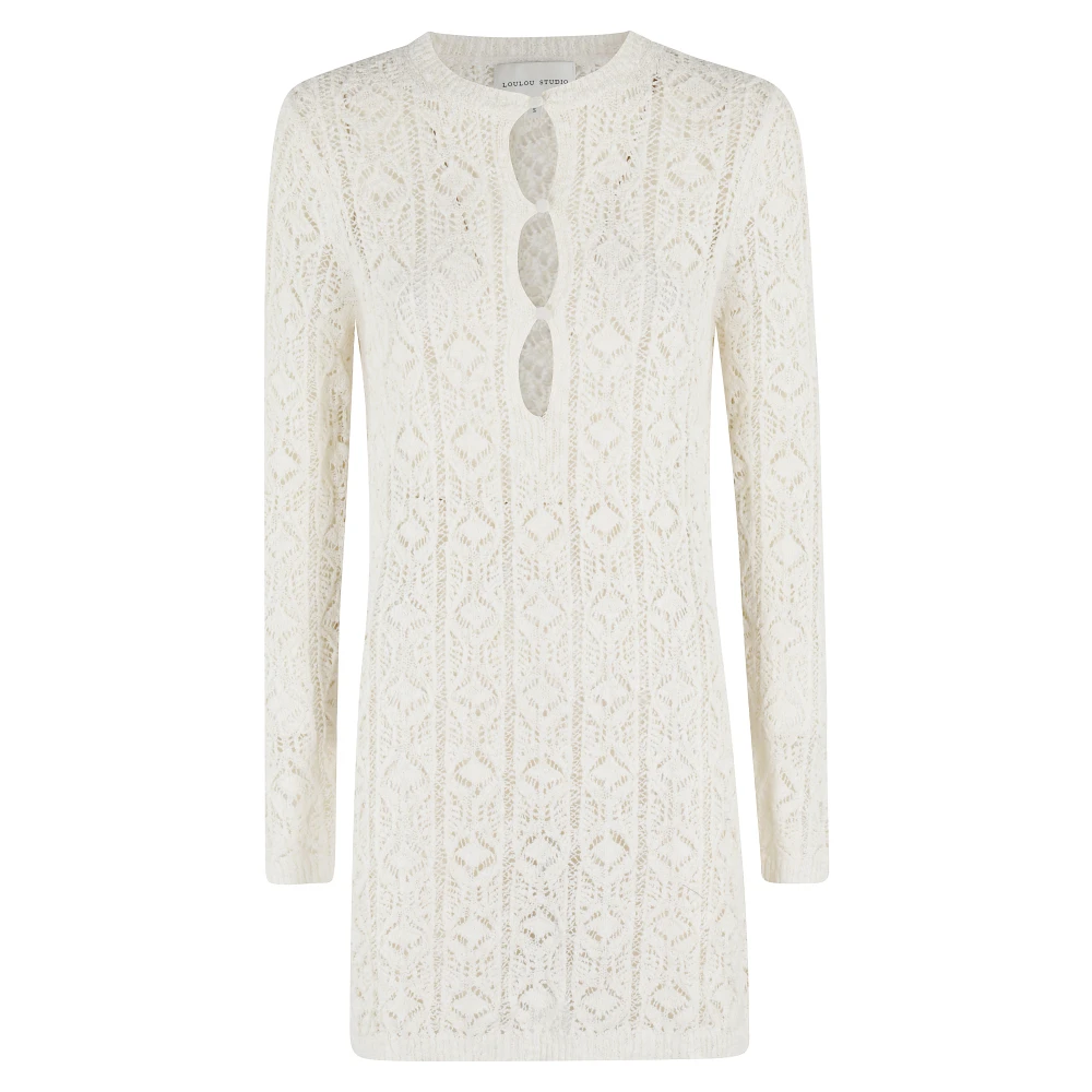 Loulou Studio Elegante Kantsteek Jurk White Dames