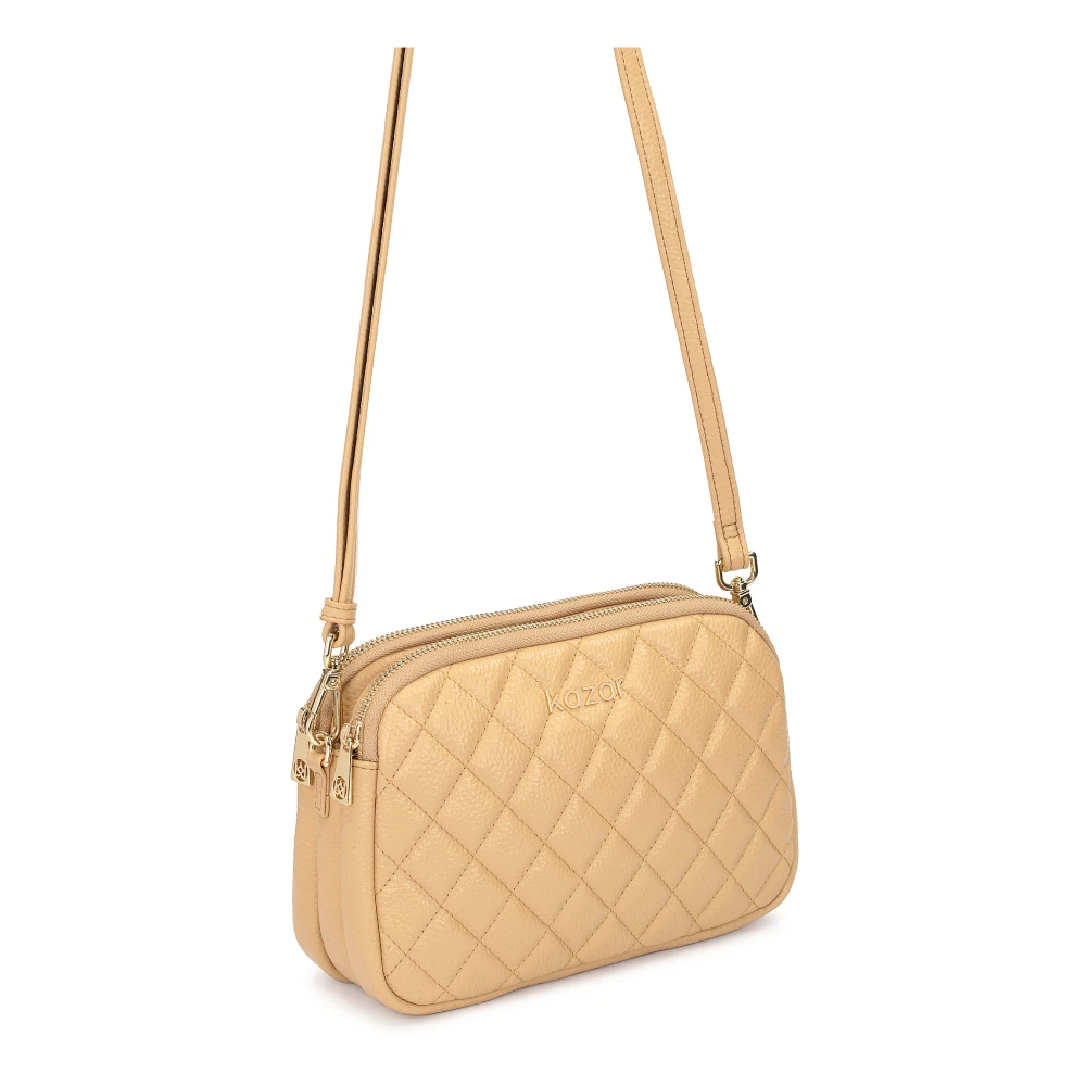 Kazar Leren 3-kamer tas aan riem Beige Dames