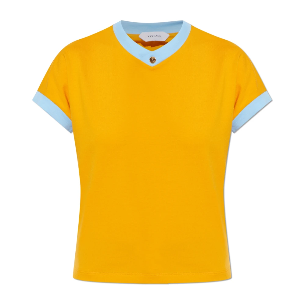 Versace Femme Orange Tops, Taille: 32 Fr T-Shirt En Jersey De Coton Stretch