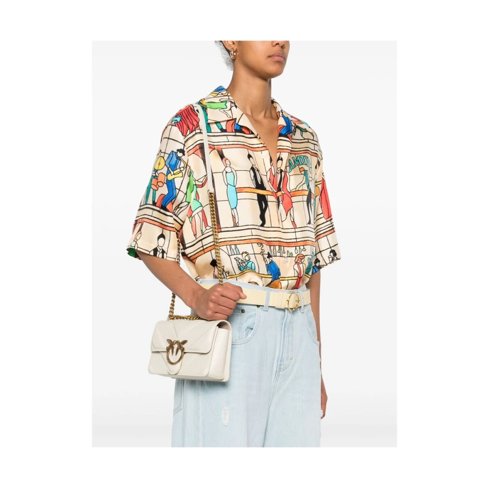 pinko Witte Leren Schoudertas met Ketting White Dames