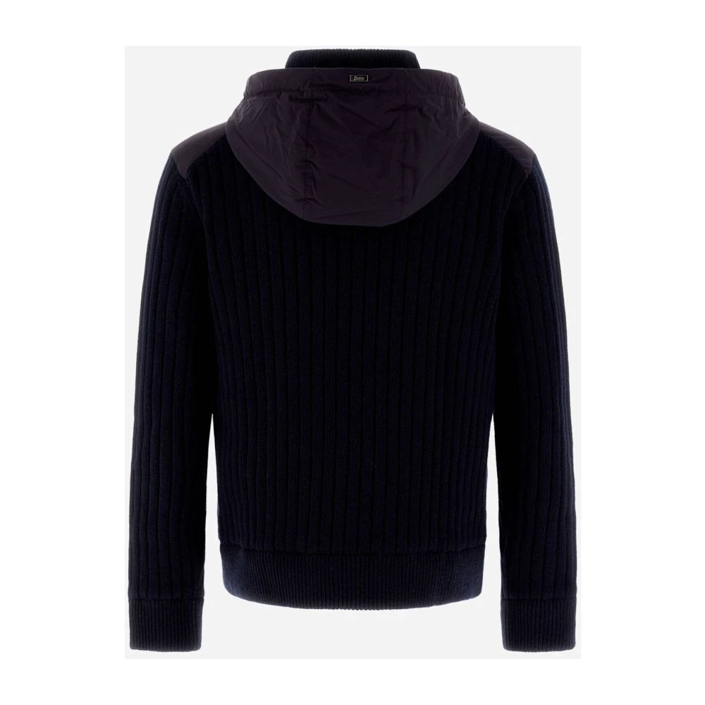 Herno Infinity Wool Rib Cardigan Light Nylon Black Heren