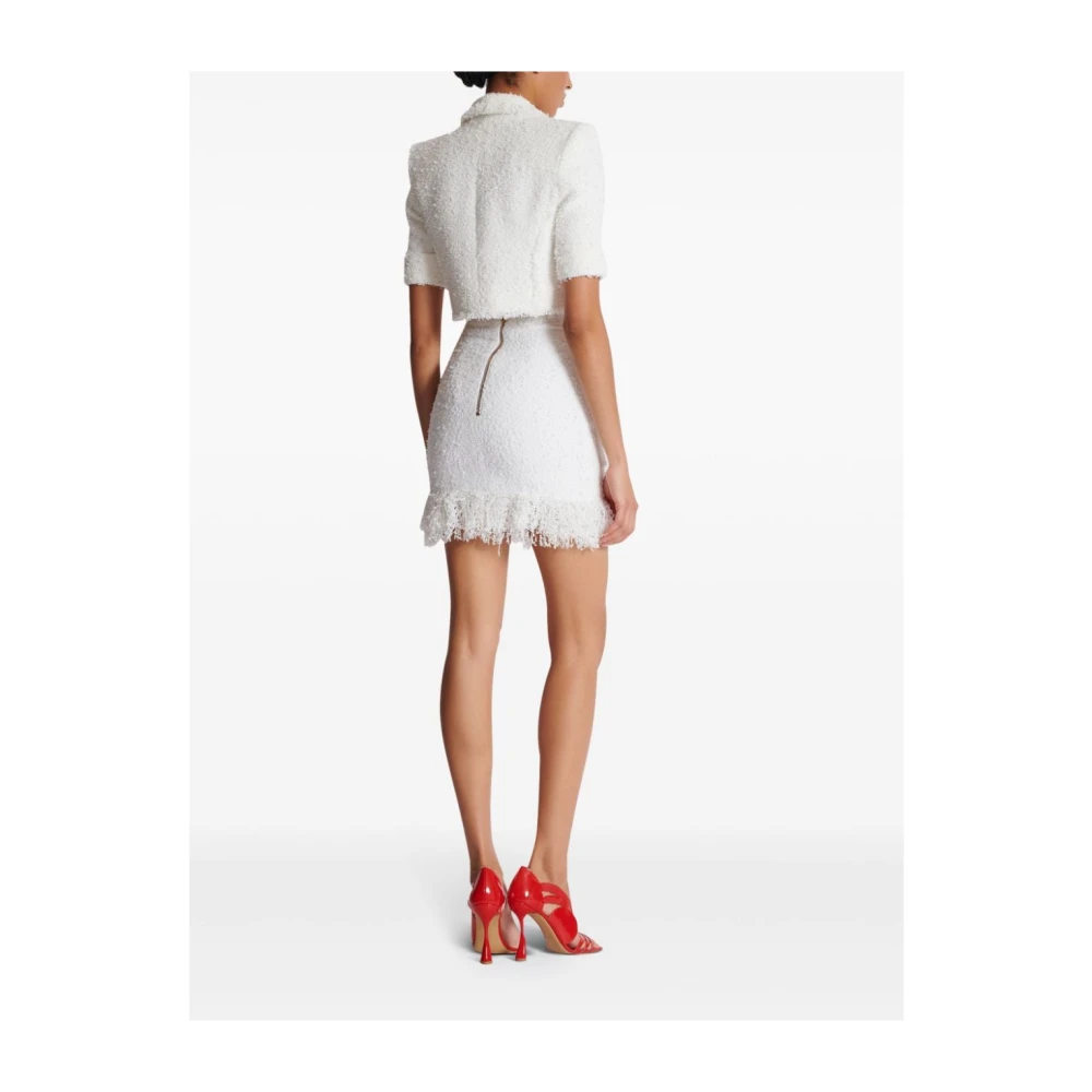 Balmain Witte Tweed Cropped Pullover met V-Hals White Dames