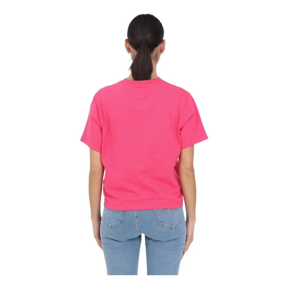 Tommy Jeans Dames Crop T-shirt met Geborduurd Logo Pink Dames