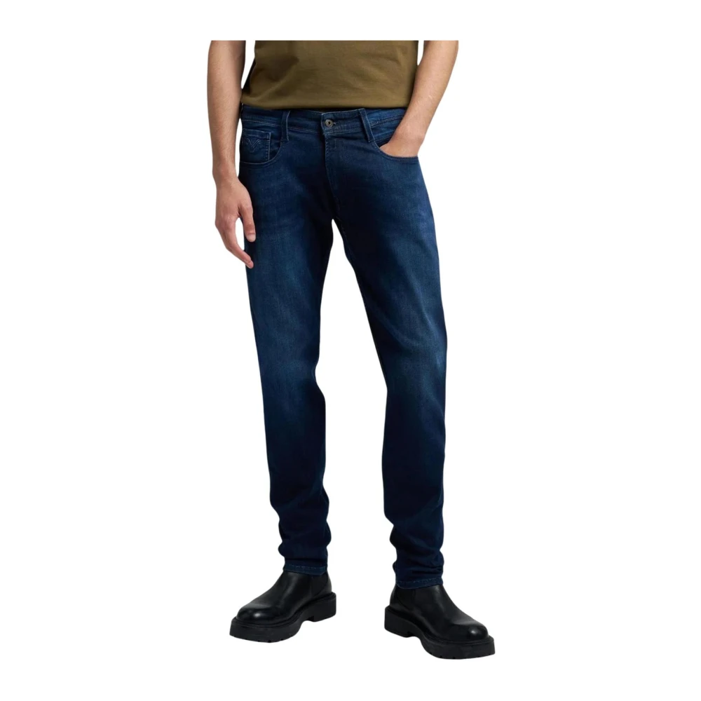 Replay Men's Blue Zip And Button Fastening Denim Jeans With Pockets