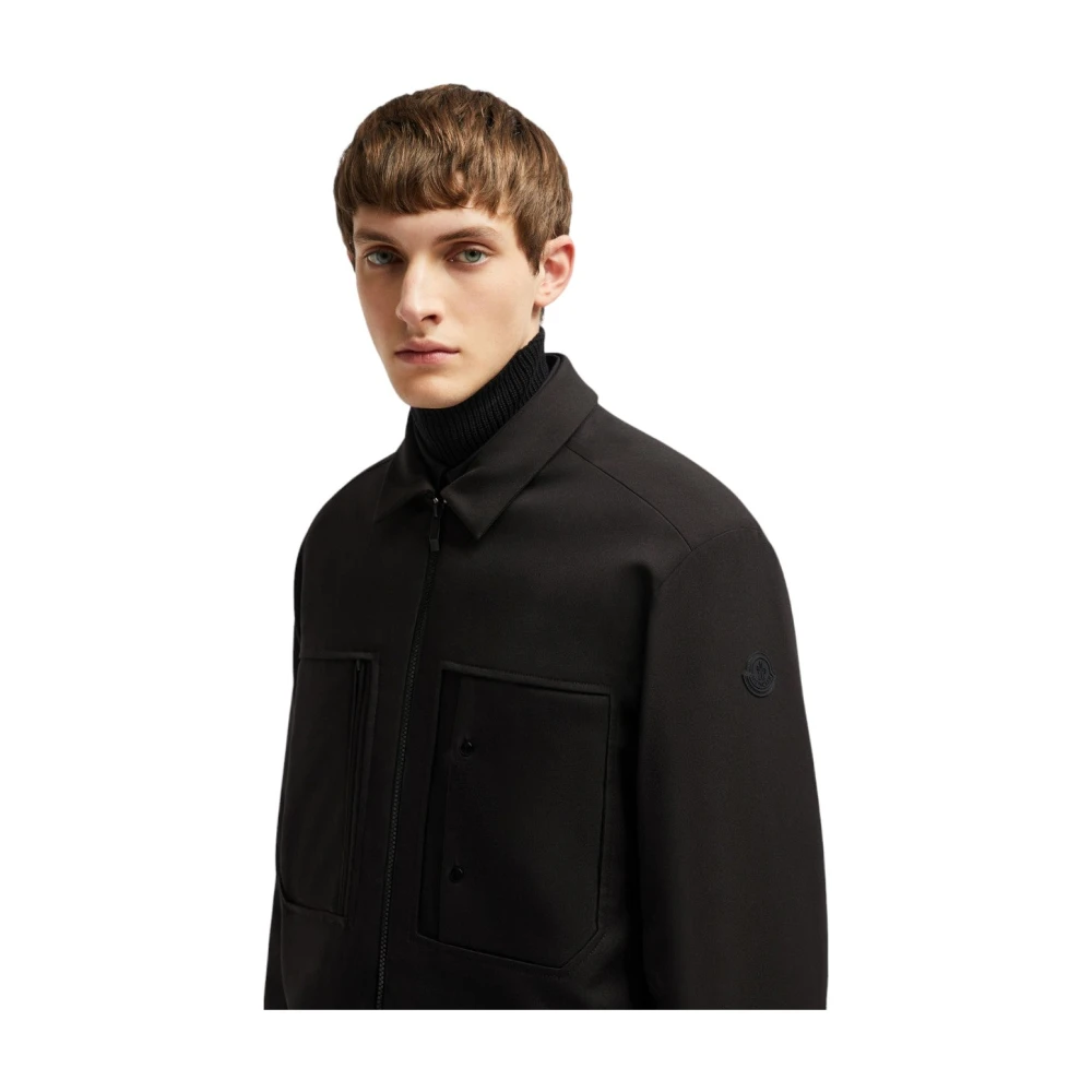 Moncler Zwarte Donzen Shacket Lichtgewicht Jas Black Heren