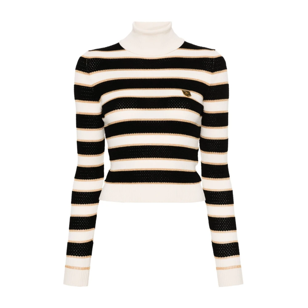 Elisabetta Franchi Gestreepte Metallic Trui Zwart Black Dames
