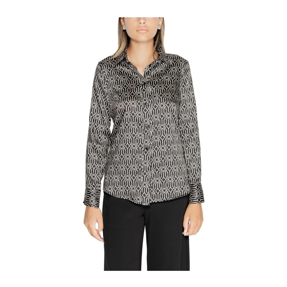 RINASCIMENTO Geometrische Blouse van Zijde met Kraag en Print Black Dames