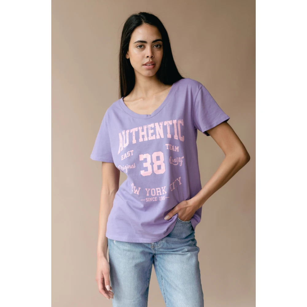 American Dreams Vintage Katoenen Tee met Grafische Print Purple Dames