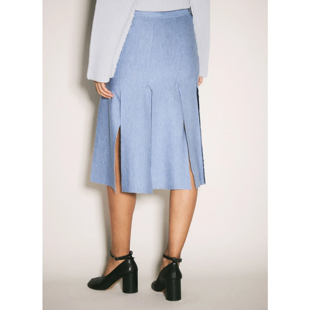 Marni Gebreide Midi Rok met Ruwe Splits Blue Dames