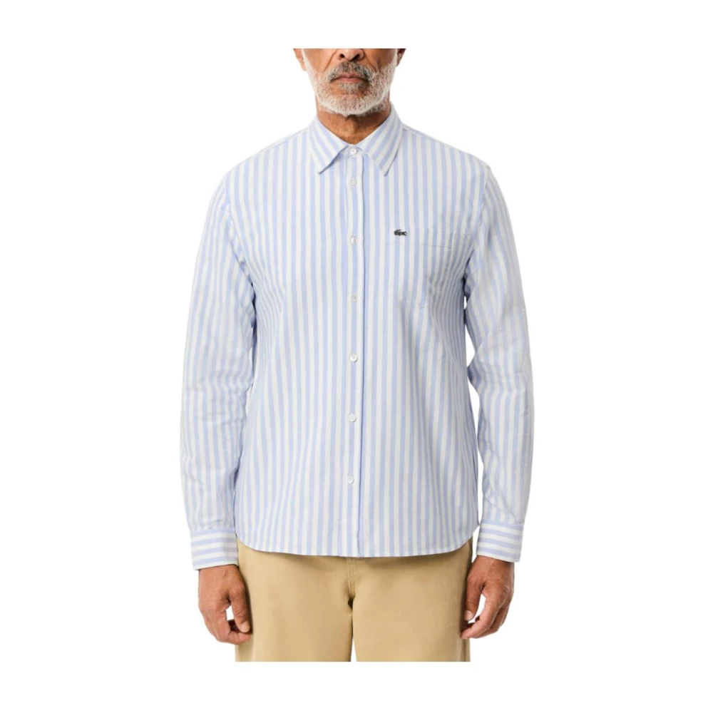 Lacoste Men's Blue Casual Shirts, M, Striped Long Sleeve Shirt