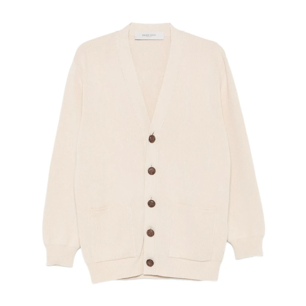 Golden Goose Damen Beige Gerippte Strickjacke Mit Knopfleiste