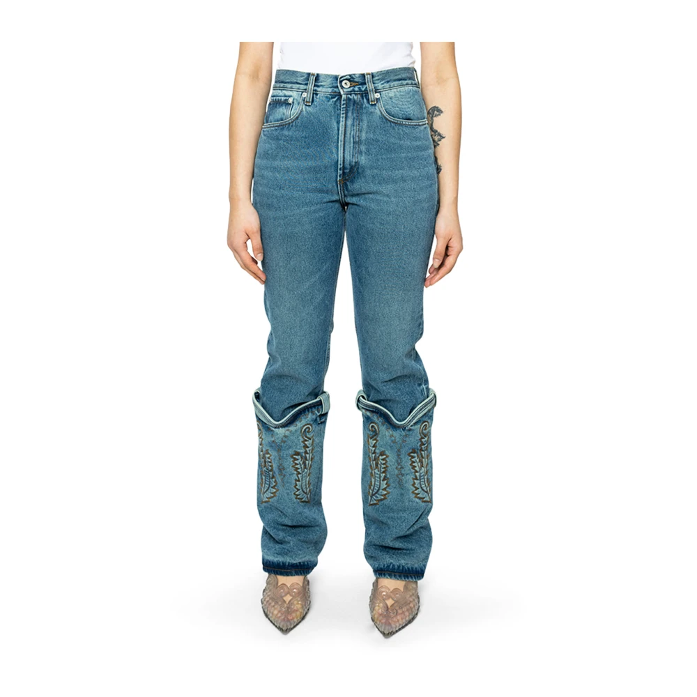 Y Project Vintage Blauwe Mini Cowboy Cuff Jeans Blue Dames