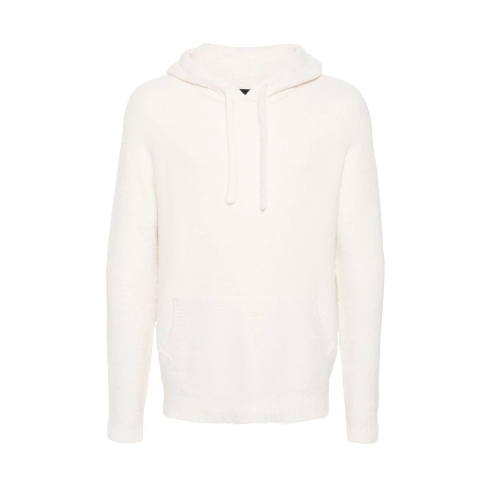 Roberto Collina Ecru Bouclé Stickad Hoodie Beige, Herr