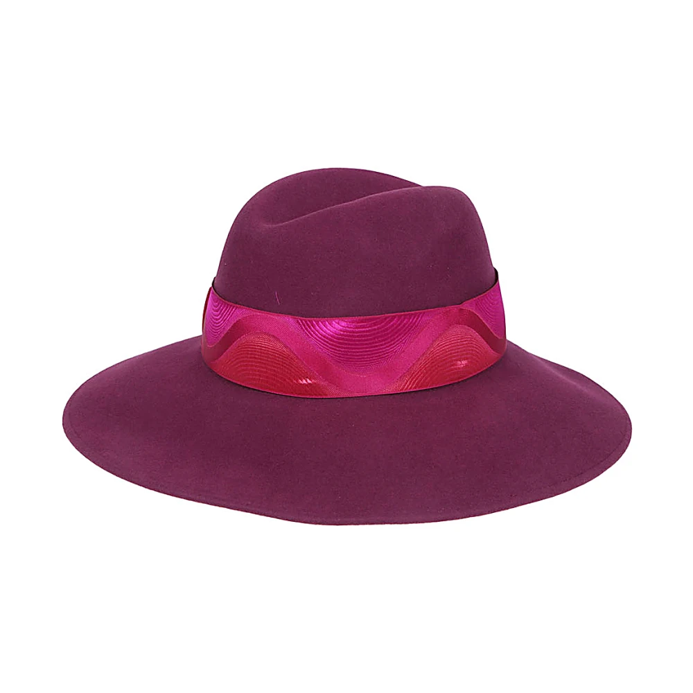Borsalino Fuchsia Wol Kasjmier Hoed met Logoband Pink Dames