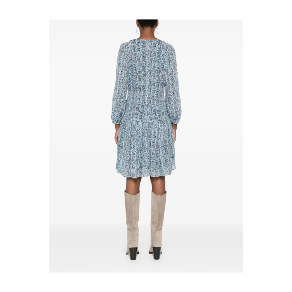 IRO Grafische Print V-Hals Jurk Blue Dames