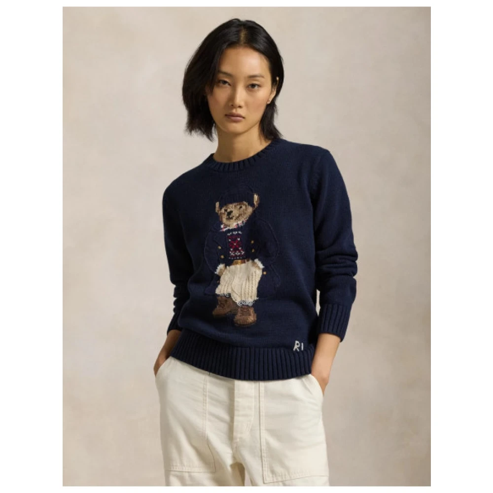 Polo Ralph Lauren Nautische Jacquard Katoenen Berentrui Blue Dames