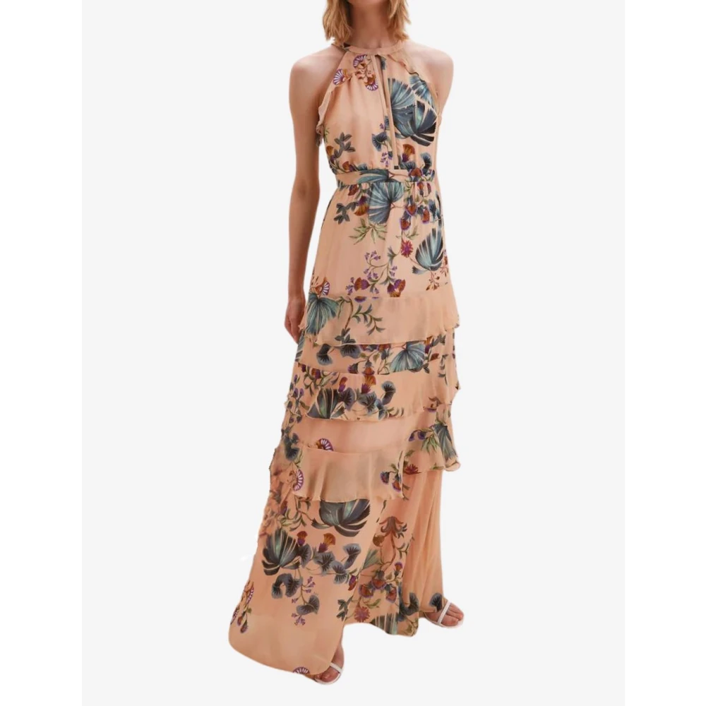 Nenette Lange jurk met ruches en botanische print Multicolor Dames