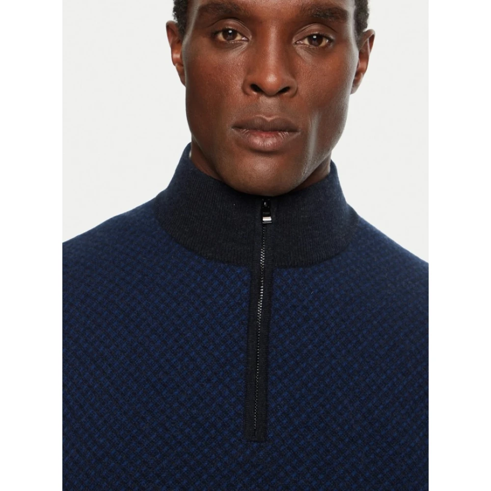 Hugo Boss Sweater met Geometrisch Patroon en Ritssluiting Blue Heren