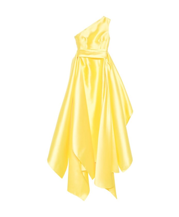 yellow-satin-one-shoulder-dress