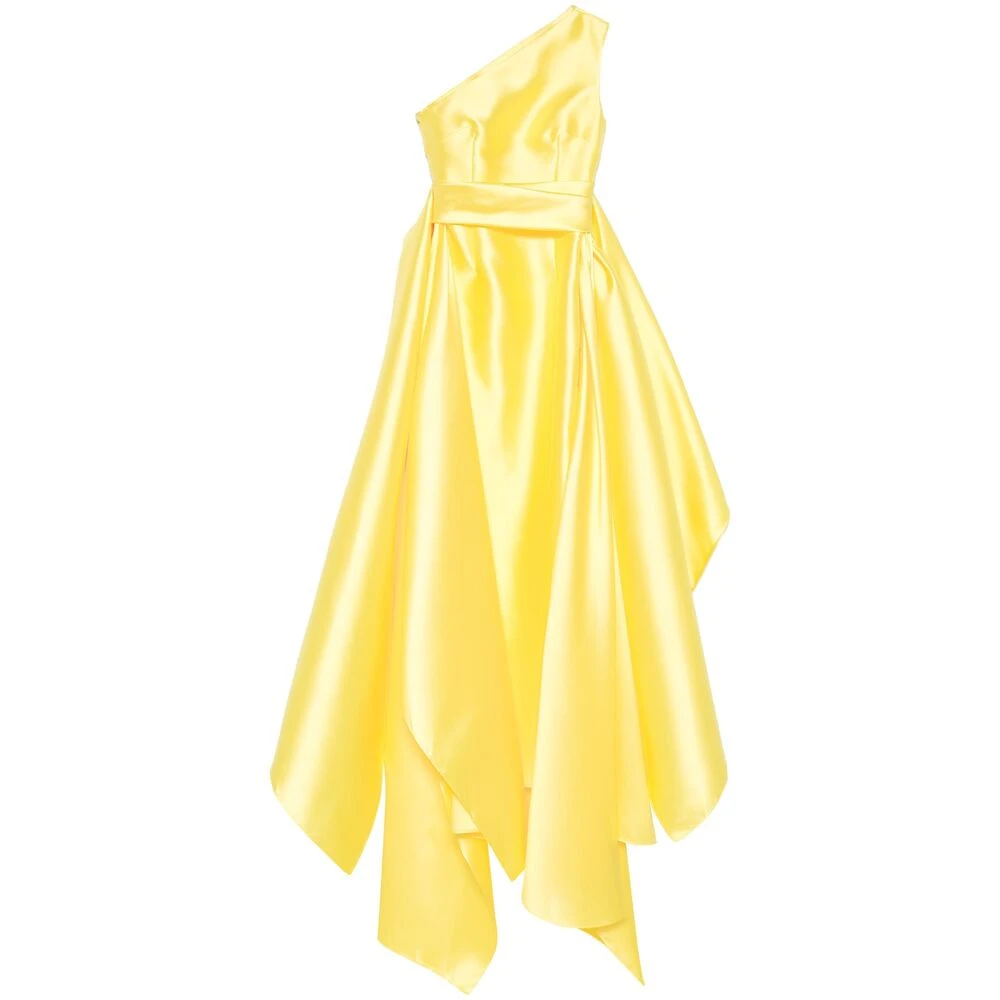 Solace London Gele Satijnen One-Shoulder Jurk Yellow Dames