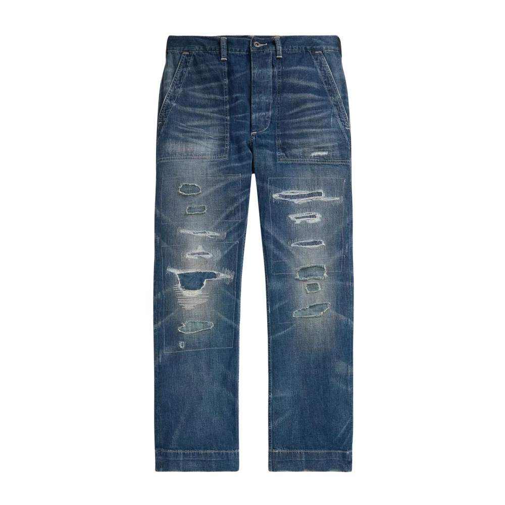 Ralph Lauren Blauwe jeans met decoratieve slijtage Classic Fit Blue Heren