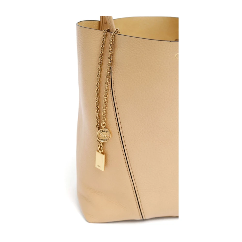 Chloé Donker Beige Tote Tas met Gouden Logo Brown Dames