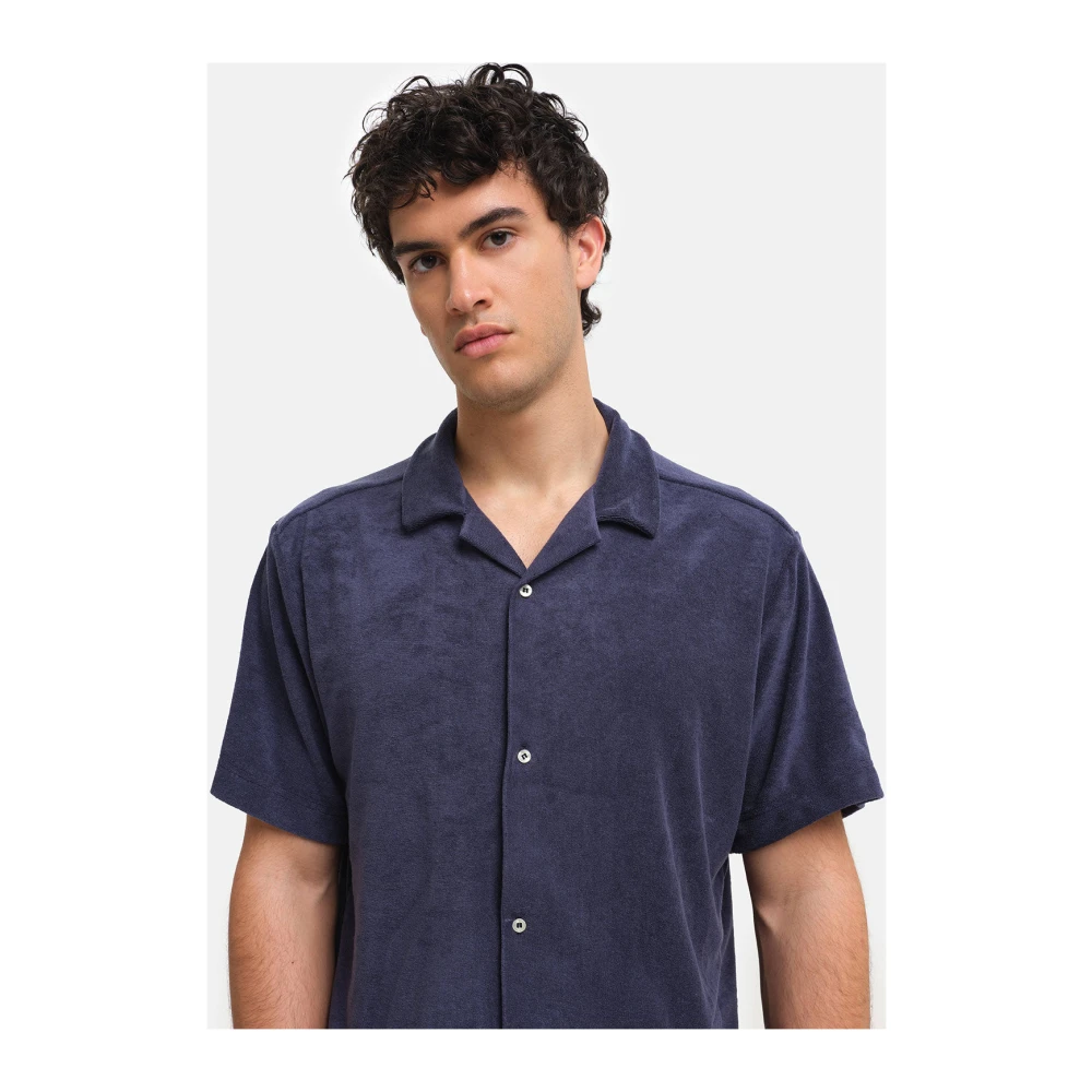 Peninsula Italiaans Bowling Shirt Spons Stof Blue Heren