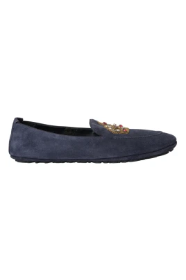 Blått Läder Crystal Crown Loafers Skor