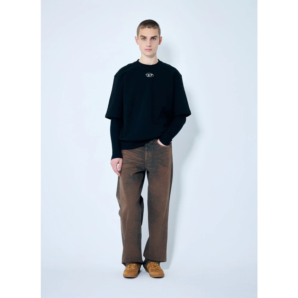Diesel Katoenen Jersey Crewneck T-shirt met Logo Black Heren