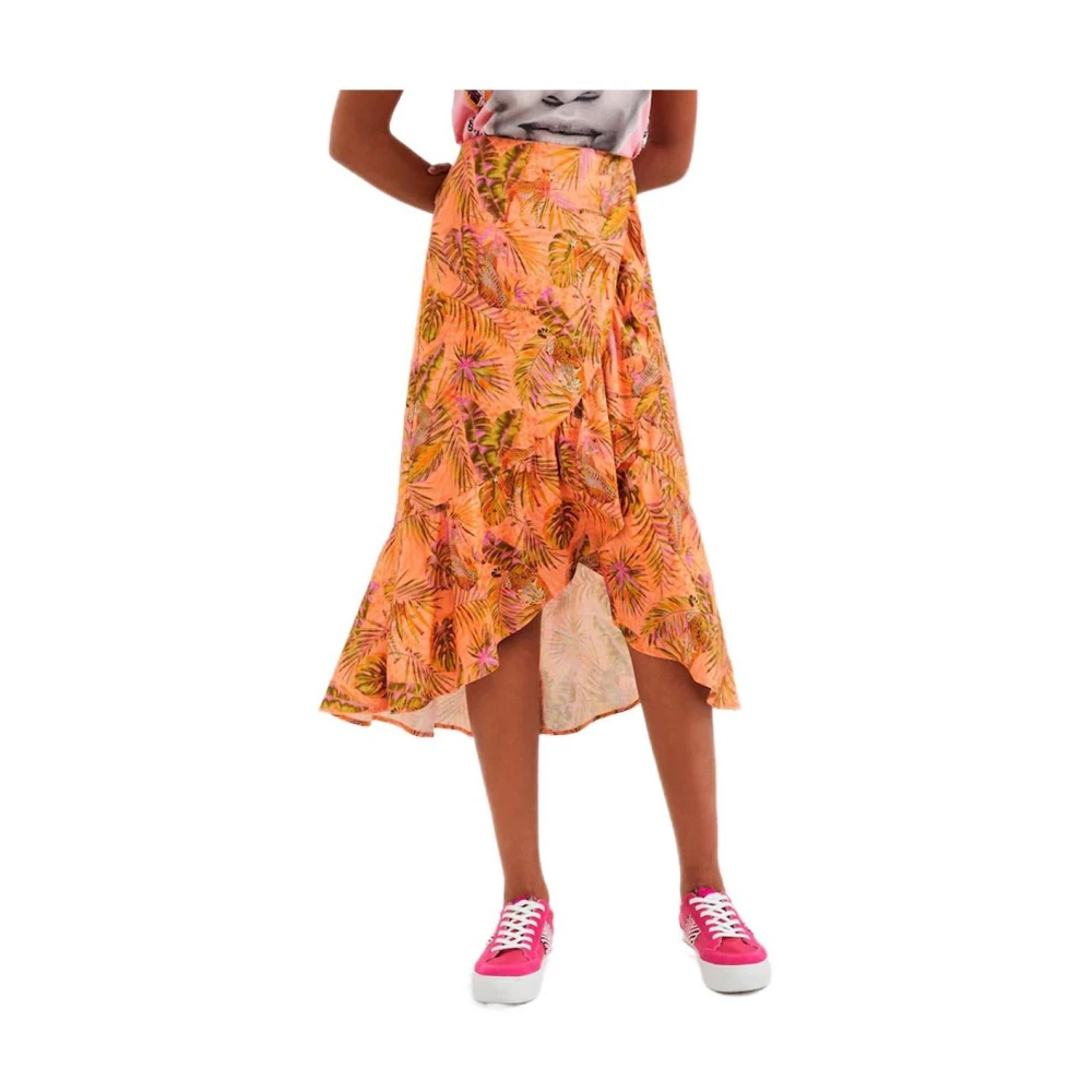 Desigual Women's Multicolor Midi Skirts, L, Vibrant Printed Linen-Blend Skirt
