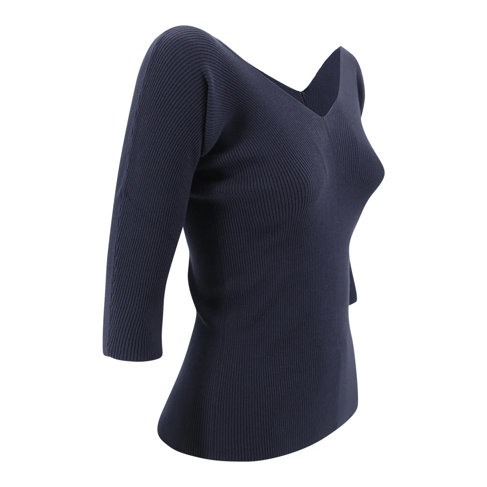 Max Mara Weekend Ribgebreide V-hals Sweater Black Dames