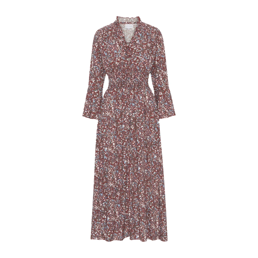 American Dreams Bordeaux Flower Lange Jurk met Smock Taille Multicolor Dames