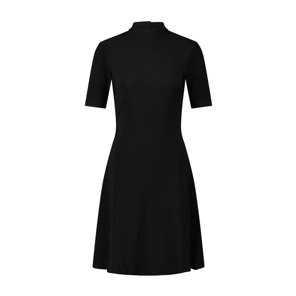 Hugo Boss Geribbeld Jersey Jurk met Opstaande Kraag Black Dames