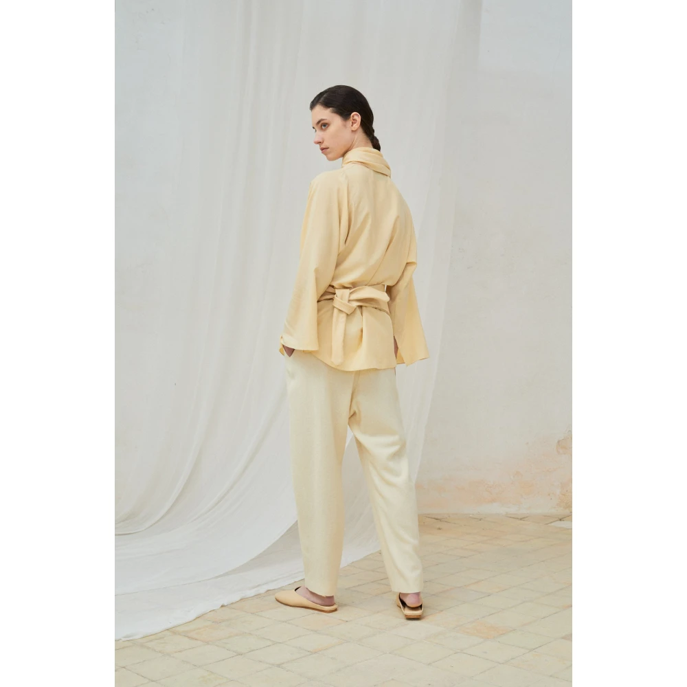 Cortana Yak Wol Hoge Taille Broek Beige Dames