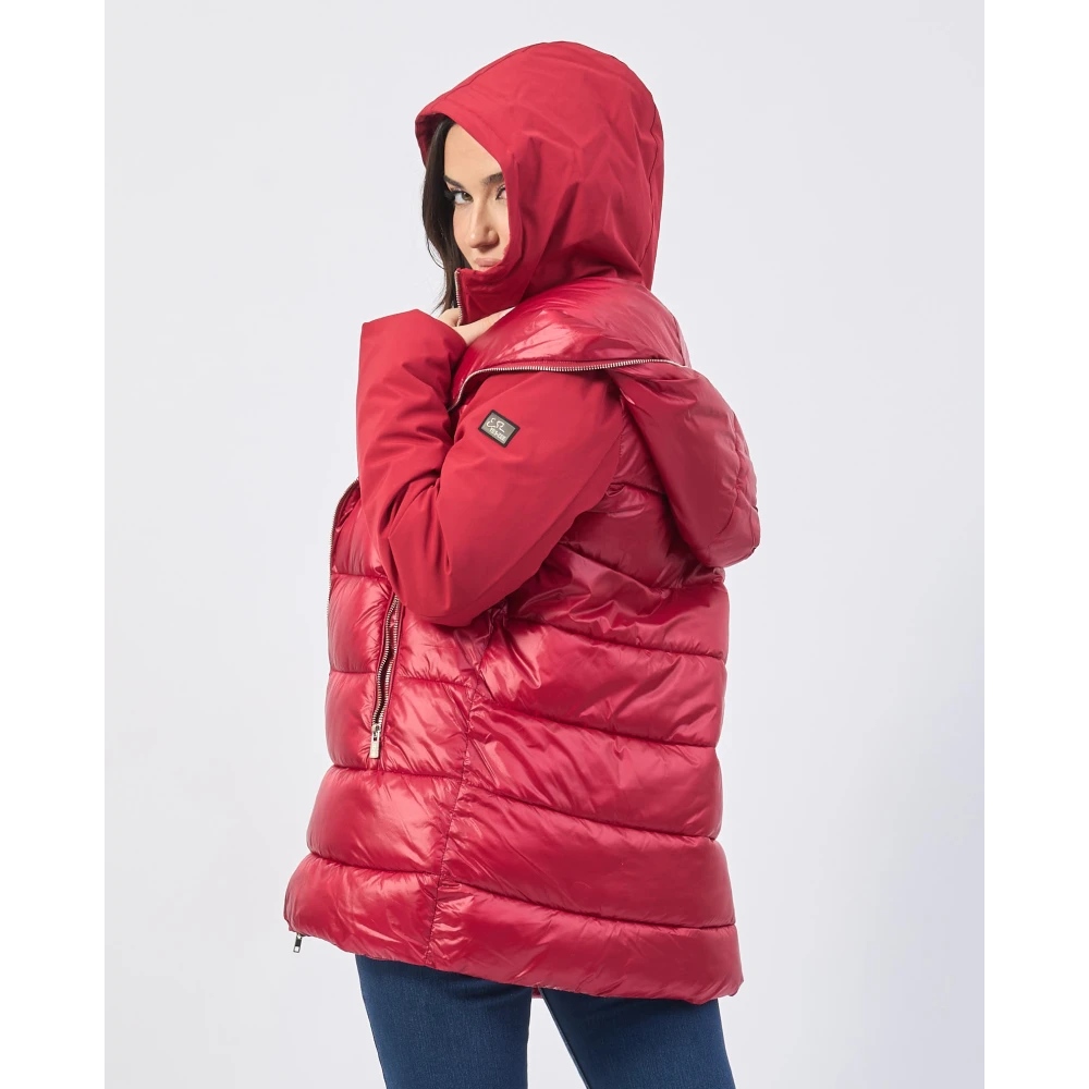 YES ZEE Rode gewatteerde jas met dubbele capuchon Red Dames