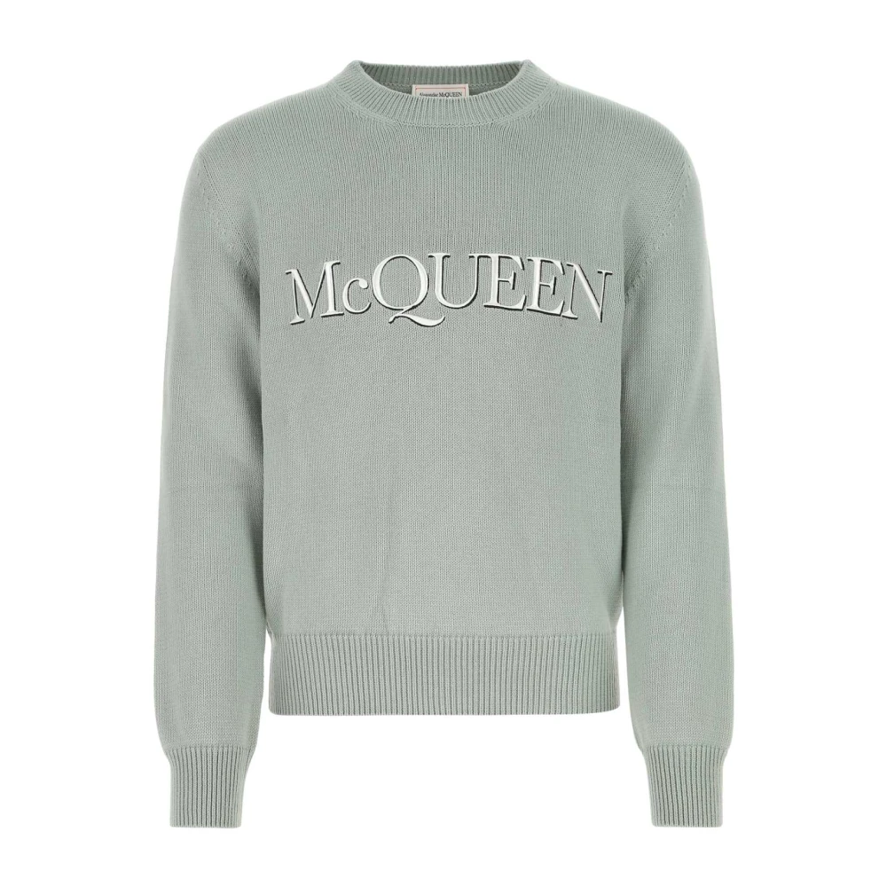Alexander McQueen Stickade Kläder Uppgradering: Pastellgrön Bomullströja Green, Herr