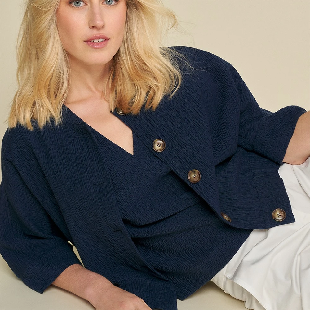 Marie Méro Blauwe Crepe Jas met Elastische Boord Blue Dames