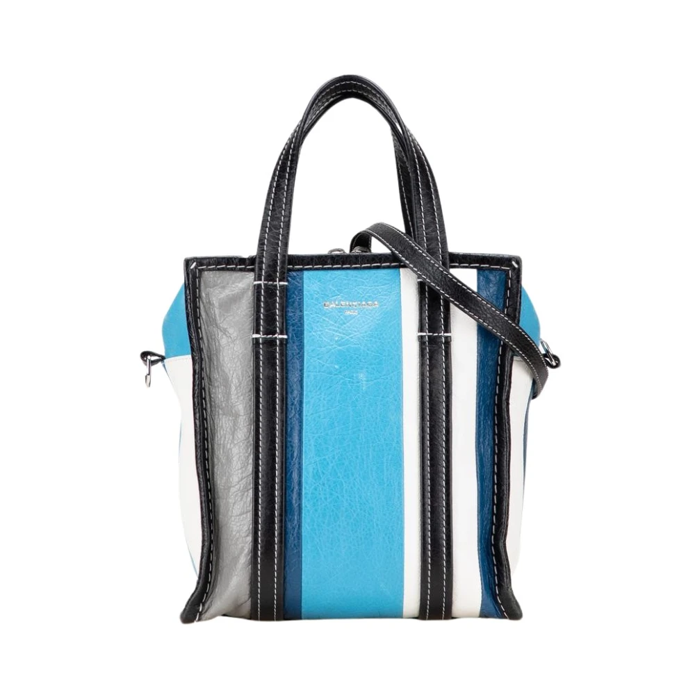 Balenciaga Vintage Women's Blue Pre-Owned Vertical Striped Leather Tote