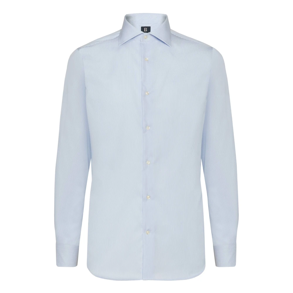 Boggi Milano Ultimate NON Iron Regular Fit Gestreept Katoenen Twill Overhemd Blue Heren