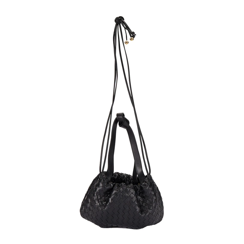 Bottega Veneta Lamsleren Schoudertas Koordsluiting Black Dames